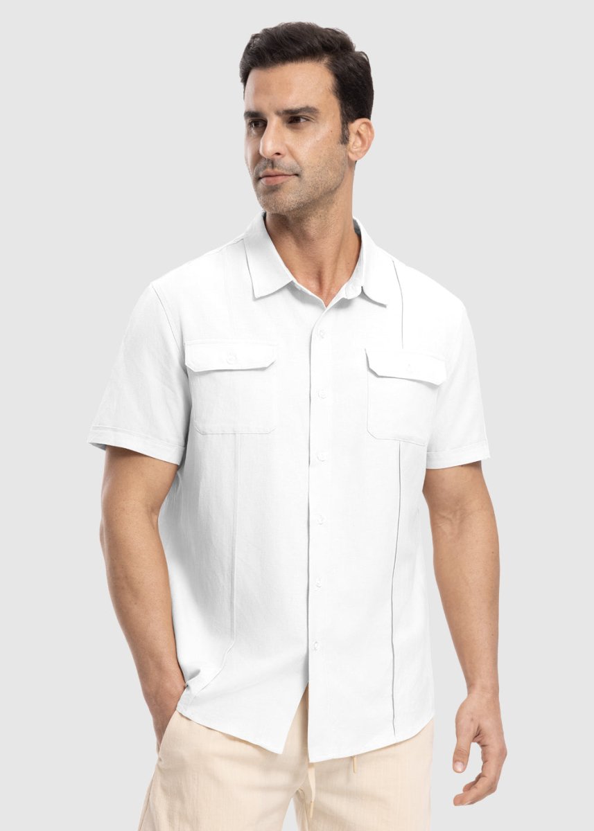 Men's Casual Cotton Linen Short-Sleeved Shirts - TBMPOY