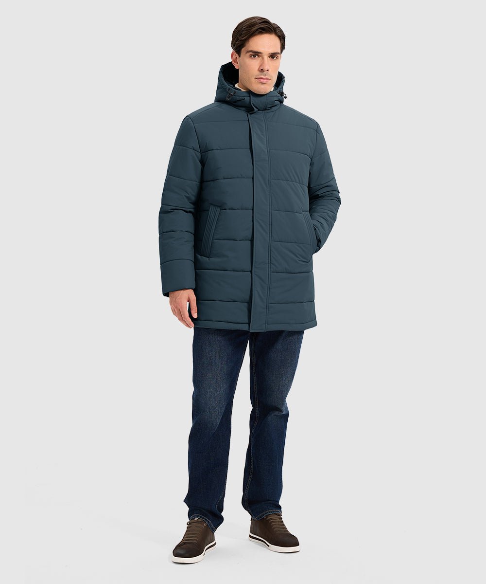 Men's Mid - length Hooded Puffer Jacket - TBMPOY