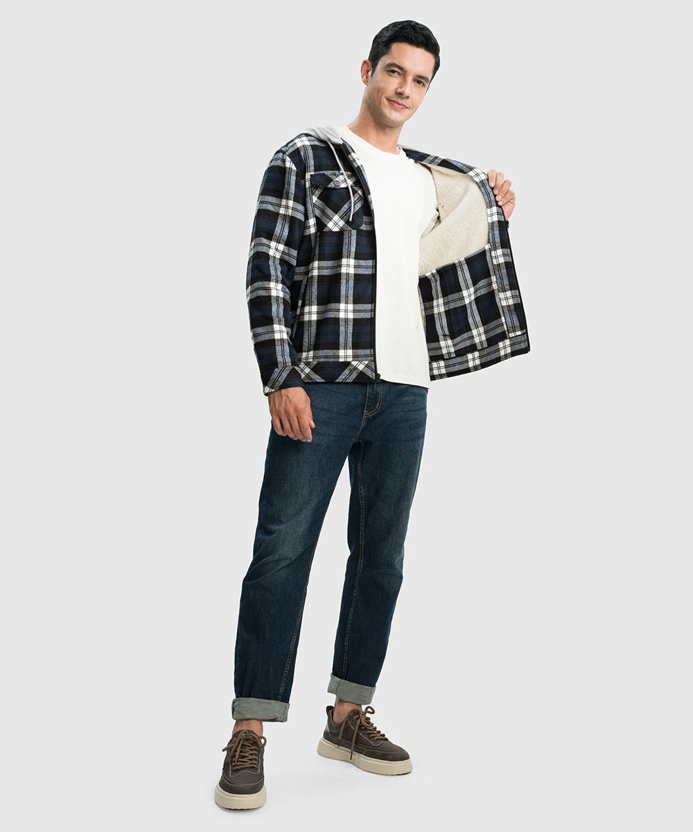 Men's Fleece Buffalo Plaid Button - Down Hooded Shirt - TBMPOY