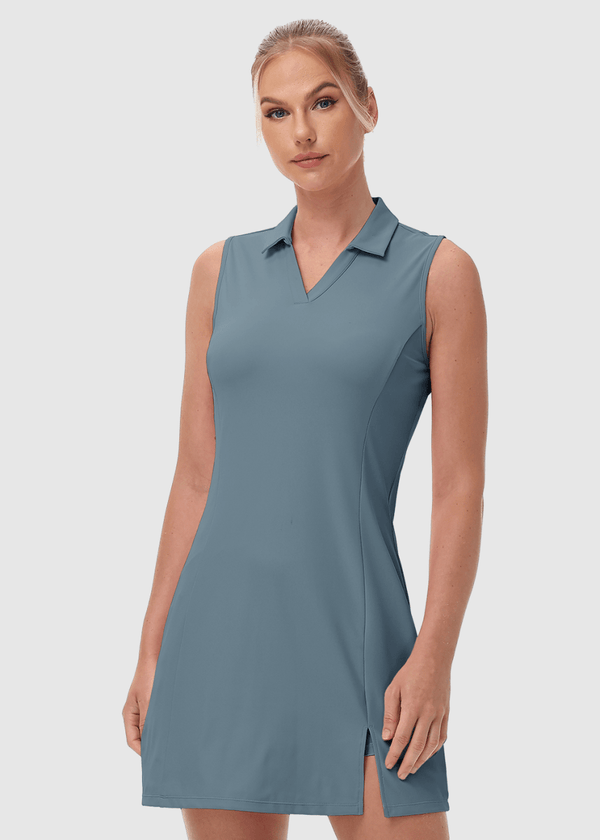 Women's Sleeveless Tennis Golf Polo Neck Dress - TBMPOY