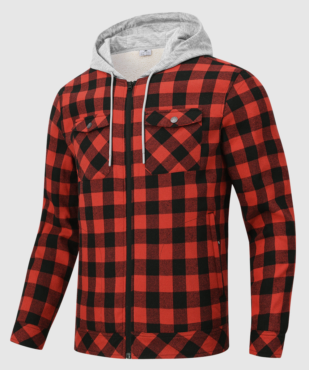 Men's Fleece Buffalo Plaid Button - Down Hooded Shirt - TBMPOY