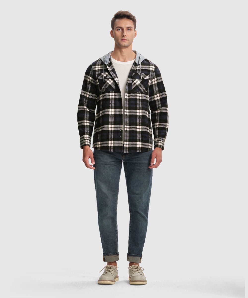 Men's Casual Buffalo Plaid Button Hooded Shirts - TBMPOY