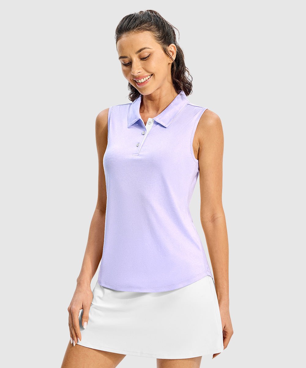 Women's Button Placket Sleeveless Polo Shirt - TBMPOY