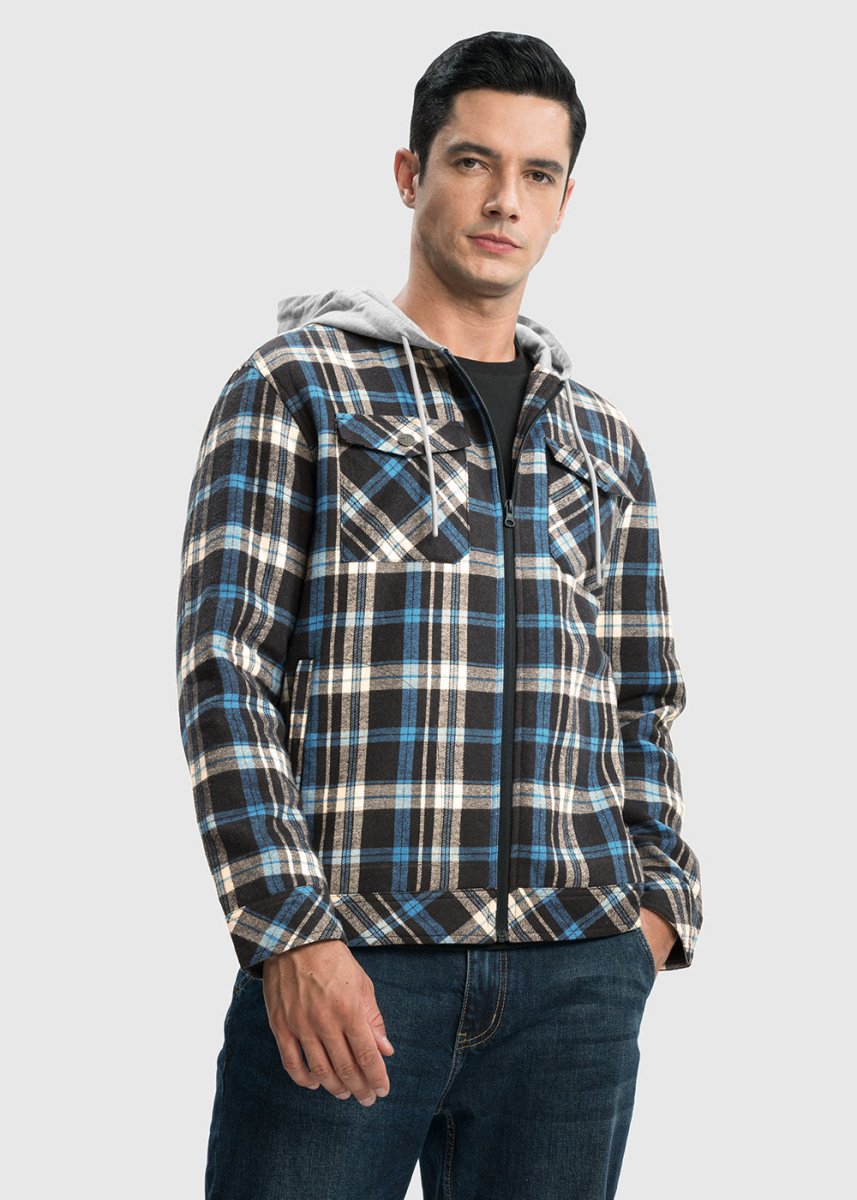 Men's Fleece Buffalo Plaid Button - Down Hooded Shirt - TBMPOY