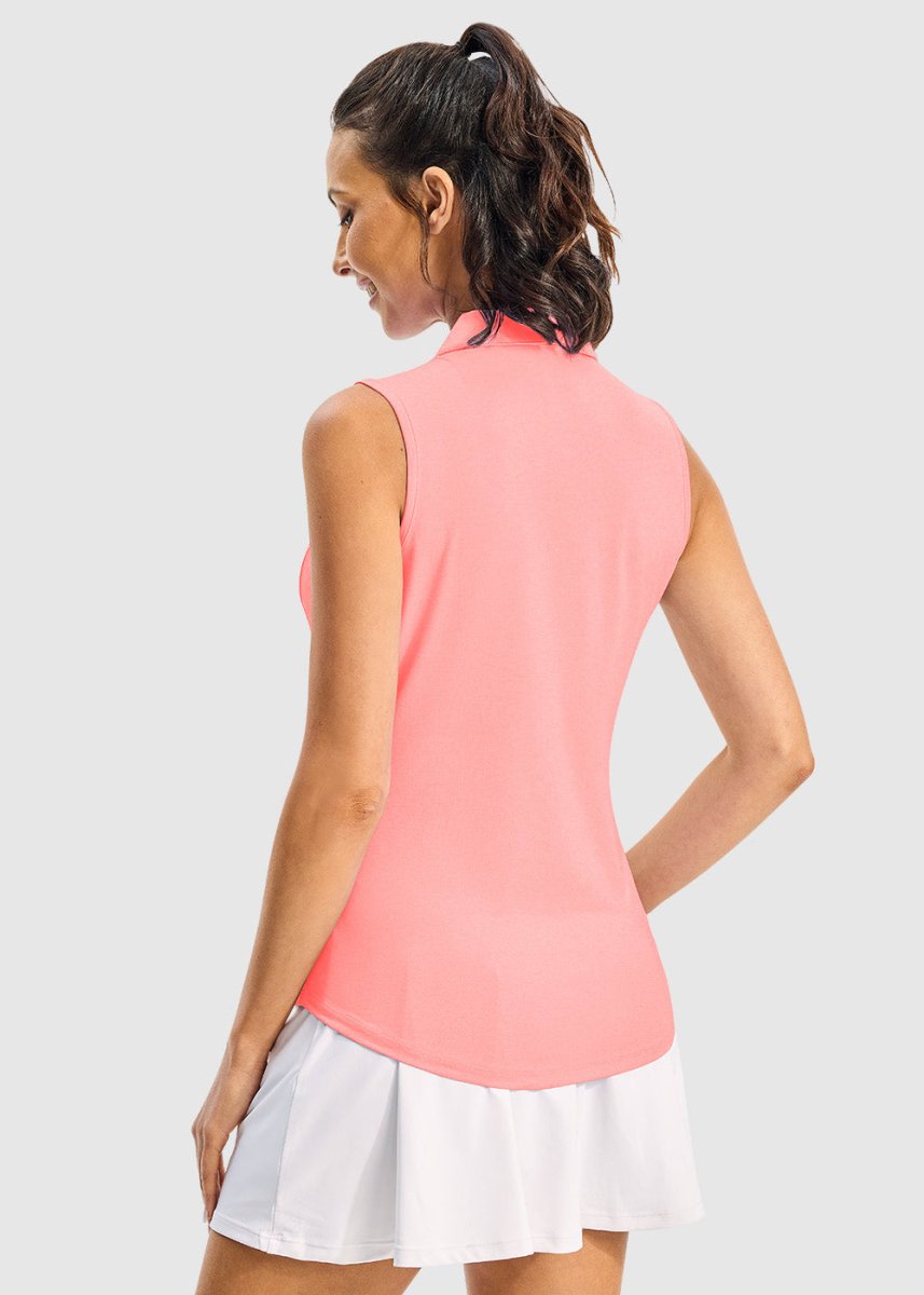 Women's Button Placket Sleeveless Polo Shirt - TBMPOY