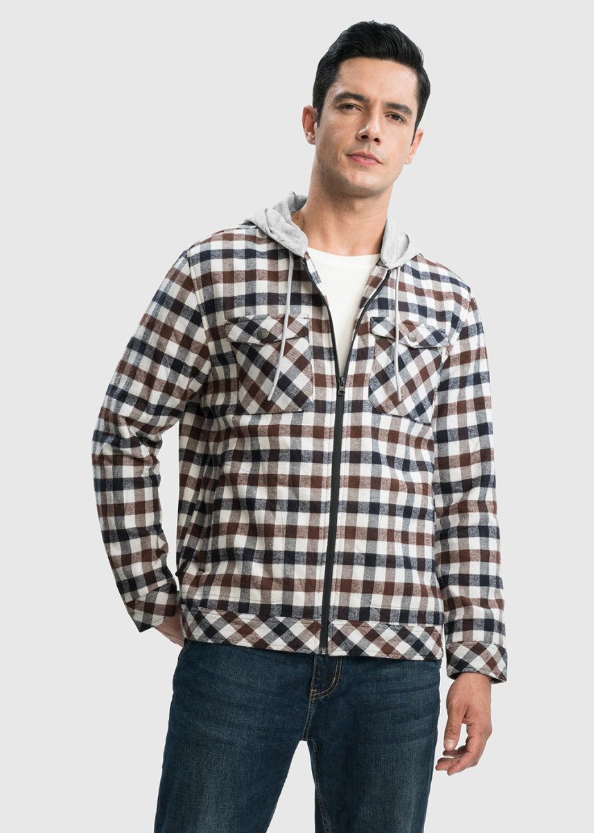 Men's Fleece Buffalo Plaid Button - Down Hooded Shirt - TBMPOY