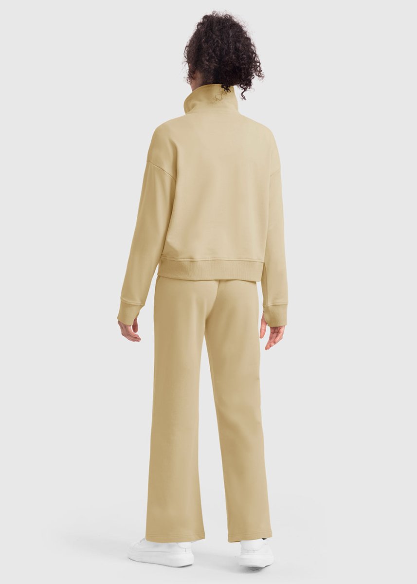 Women's 1/2 Zip Stand collar Pullover And Wide Leg Pants - TBMPOY