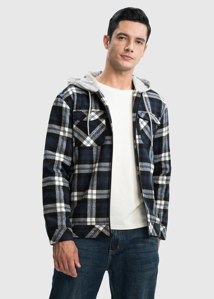 Men's Fleece Buffalo Plaid Button - Down Hooded Shirt - TBMPOY