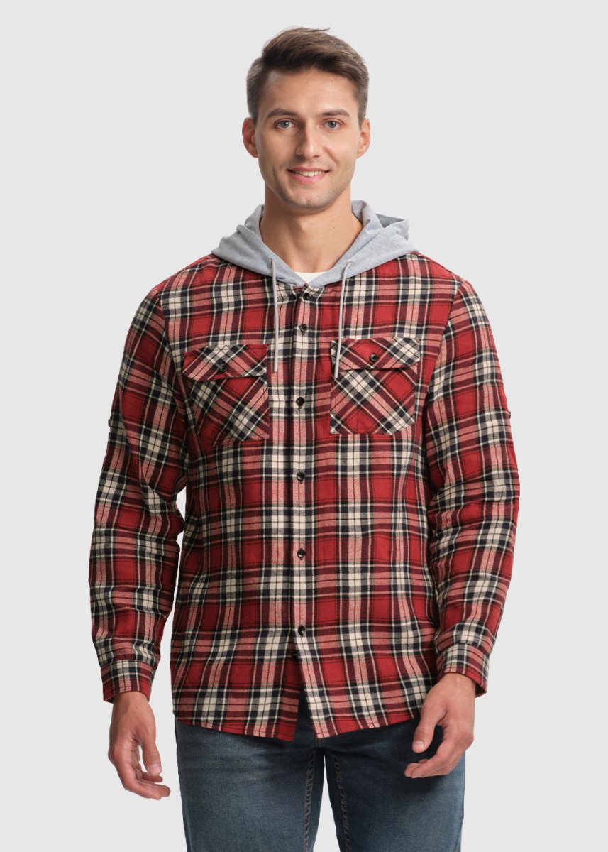 Men's Casual Buffalo Plaid Button Hooded Shirts - TBMPOY