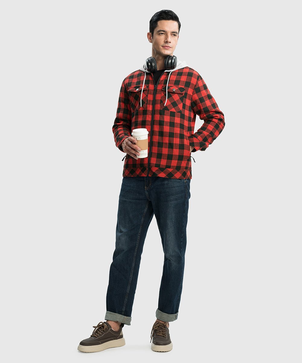 Men's Fleece Buffalo Plaid Button - Down Hooded Shirt - TBMPOY