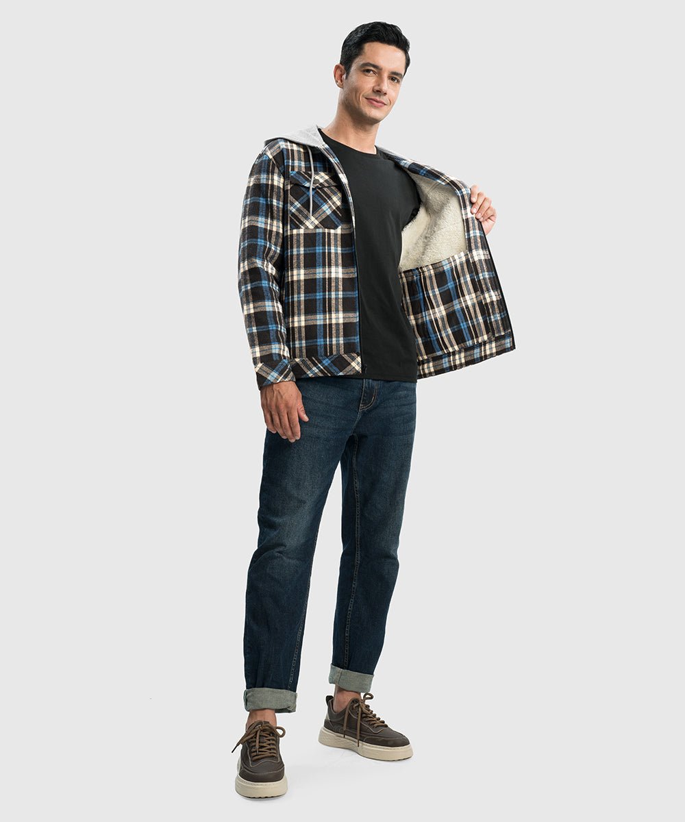 Men's Fleece Buffalo Plaid Button - Down Hooded Shirt - TBMPOY