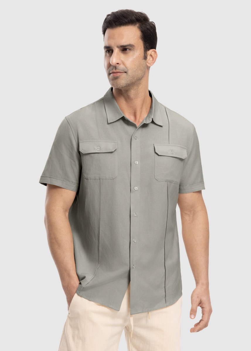 Men's Casual Cotton Linen Short-Sleeved Shirts - TBMPOY