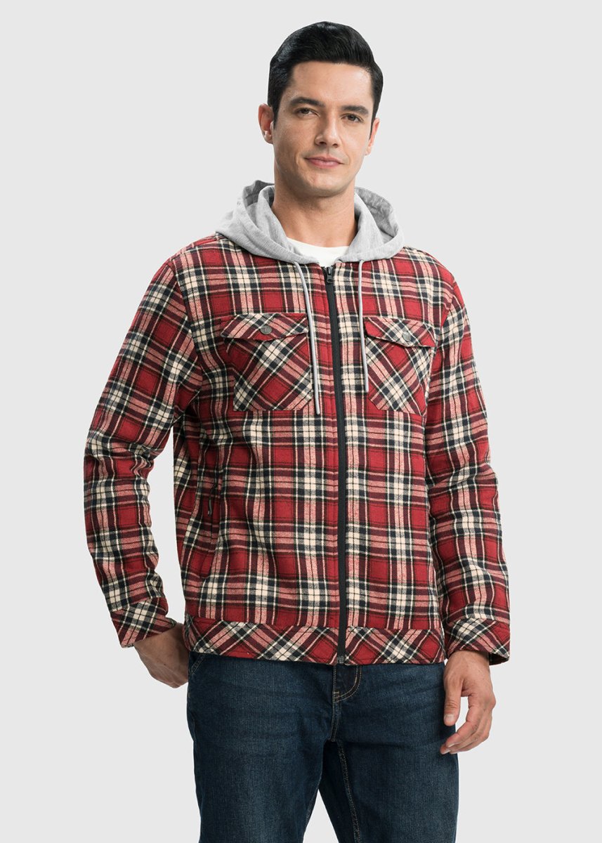 Men's Fleece Buffalo Plaid Button - Down Hooded Shirt - TBMPOY