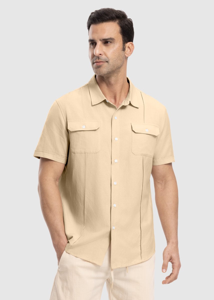 Men's Casual Cotton Linen Short-Sleeved Shirts - TBMPOY