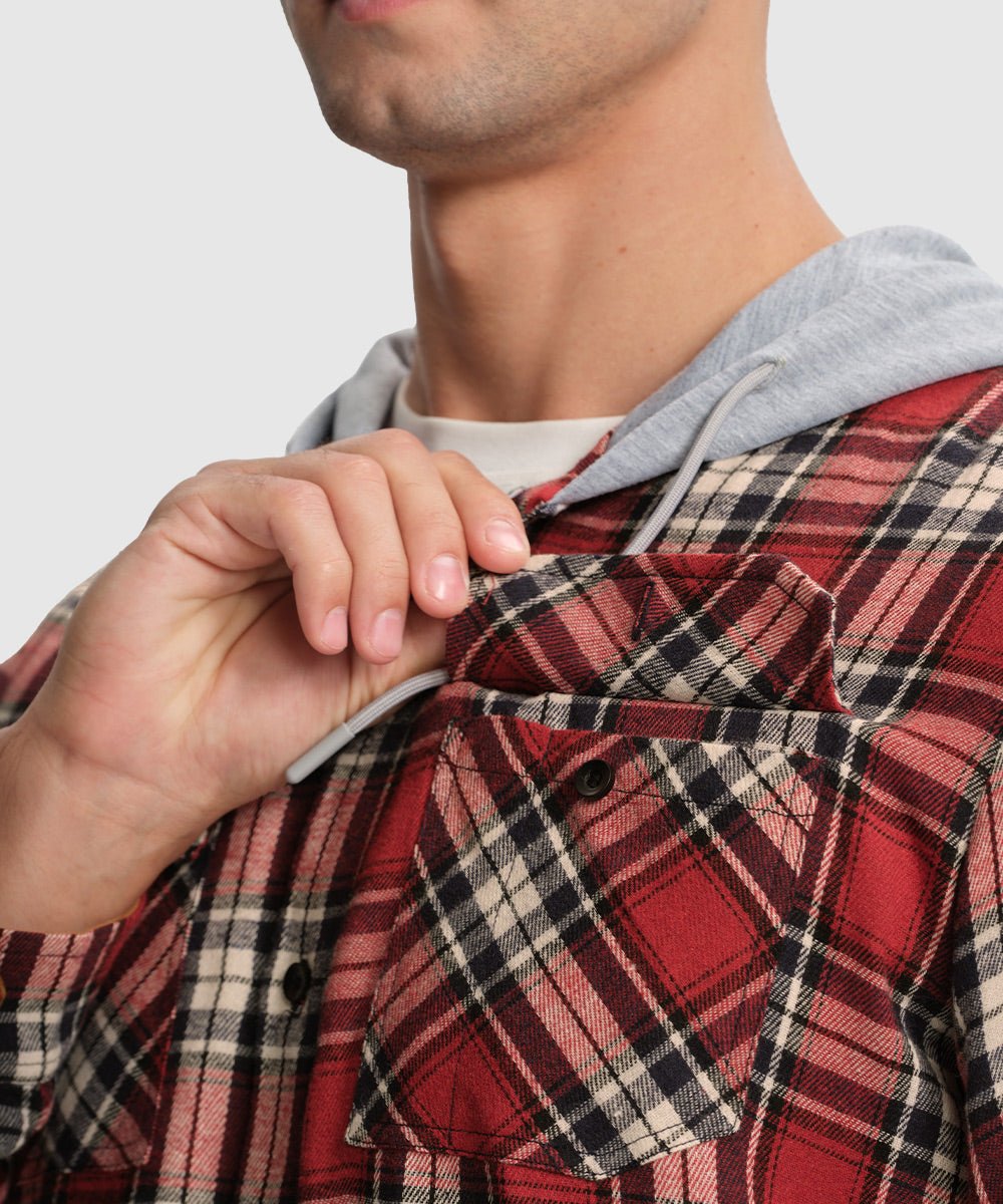 Men's Casual Buffalo Plaid Button Hooded Shirts - TBMPOY