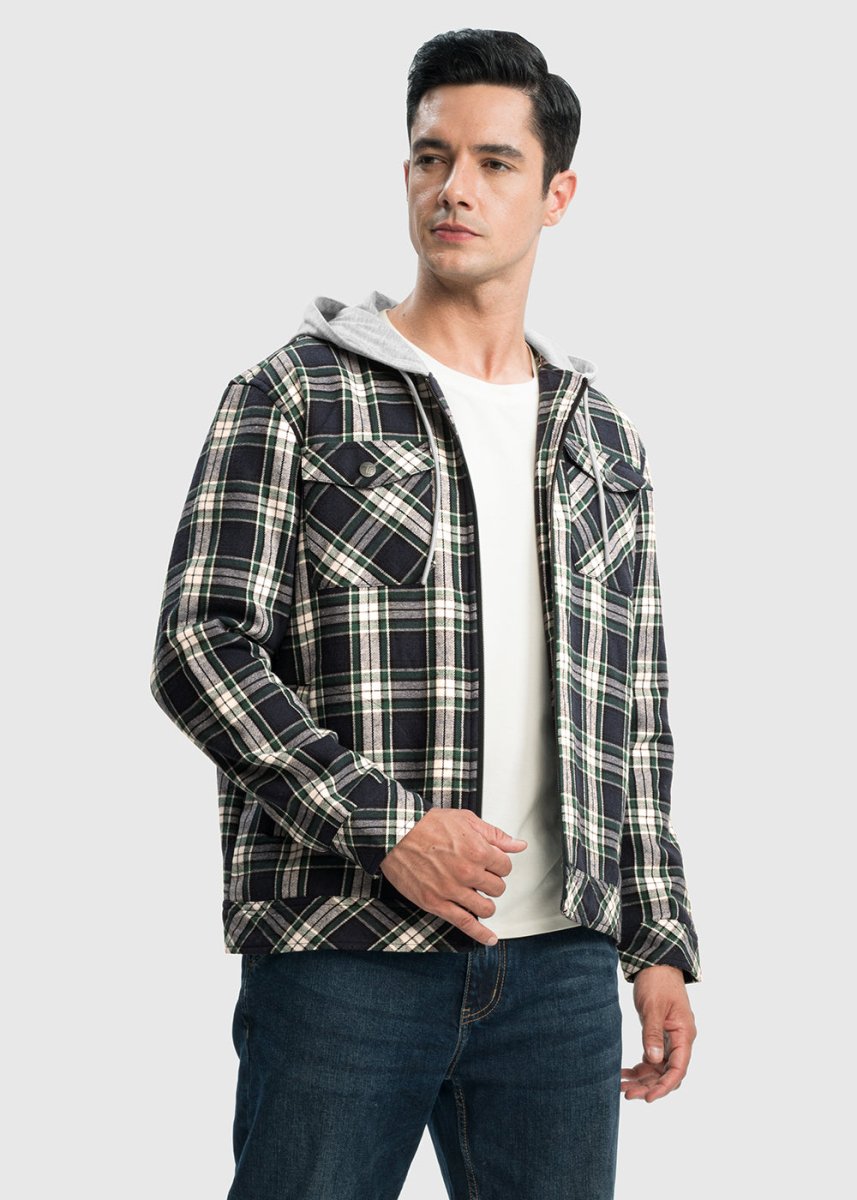 Men's Fleece Buffalo Plaid Button - Down Hooded Shirt - TBMPOY