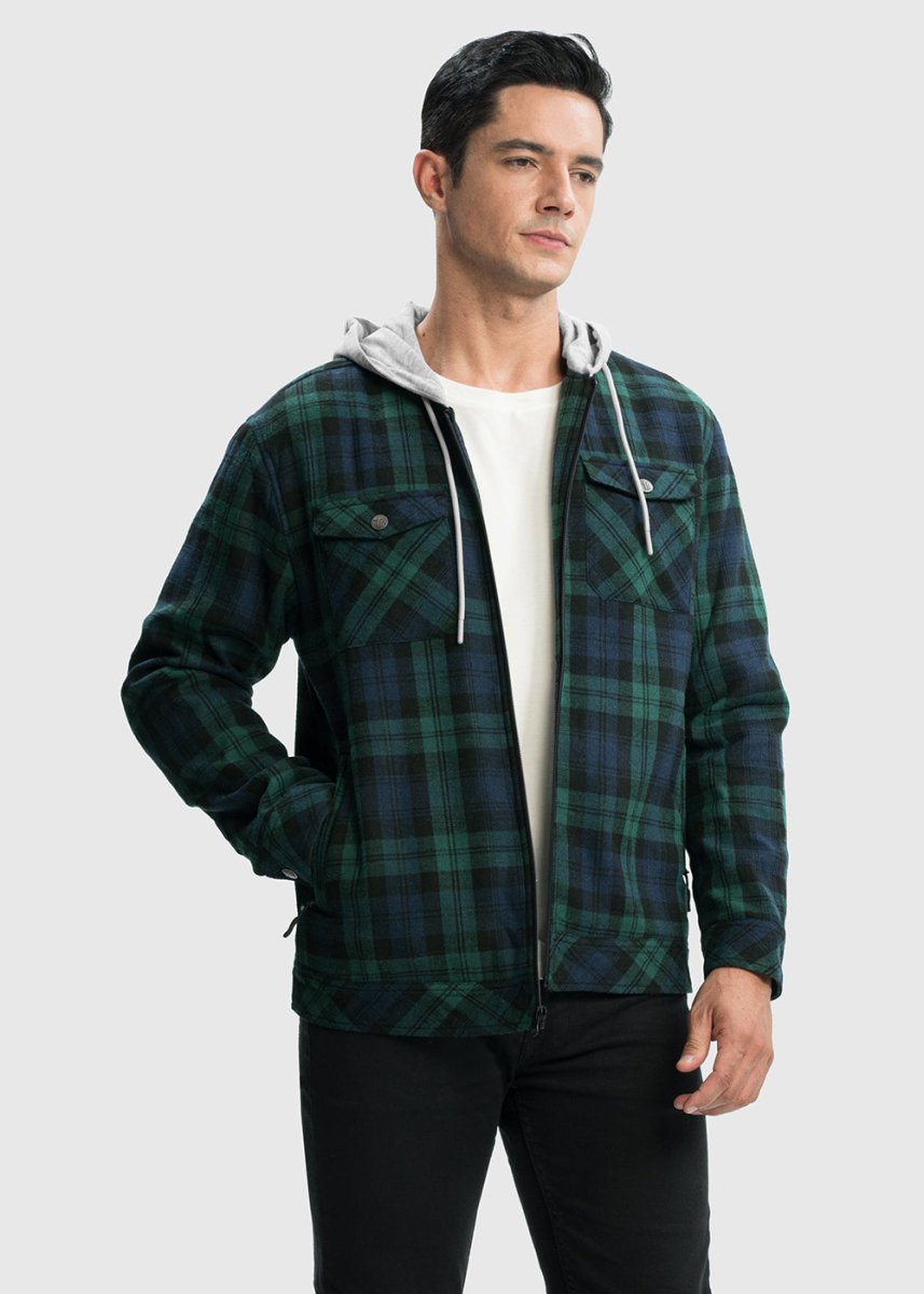 Men's Fleece Buffalo Plaid Button - Down Hooded Shirt - TBMPOY