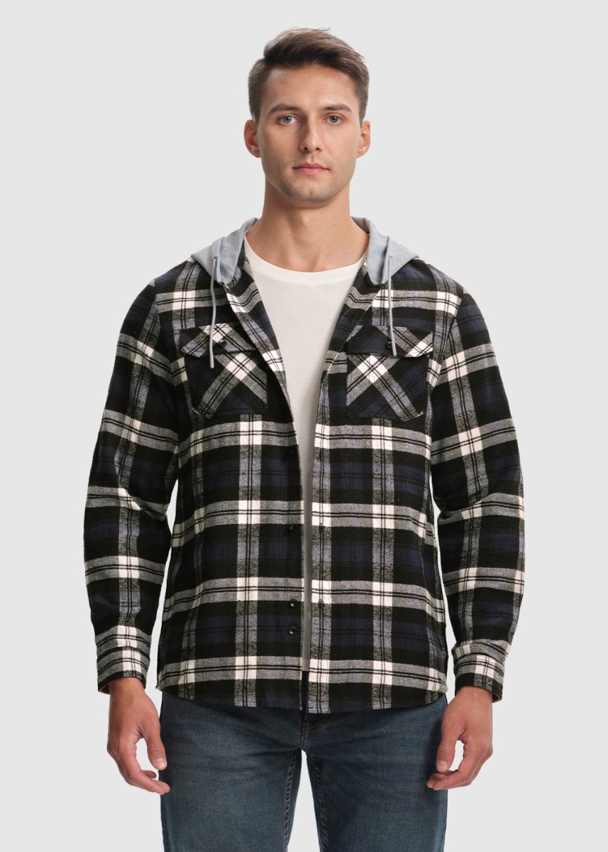 Men's Casual Buffalo Plaid Button Hooded Shirts - TBMPOY