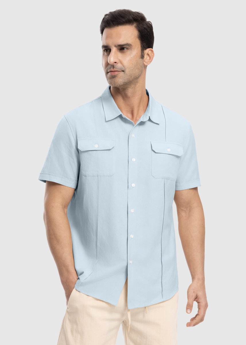 Men's Casual Cotton Linen Short-Sleeved Shirts - TBMPOY