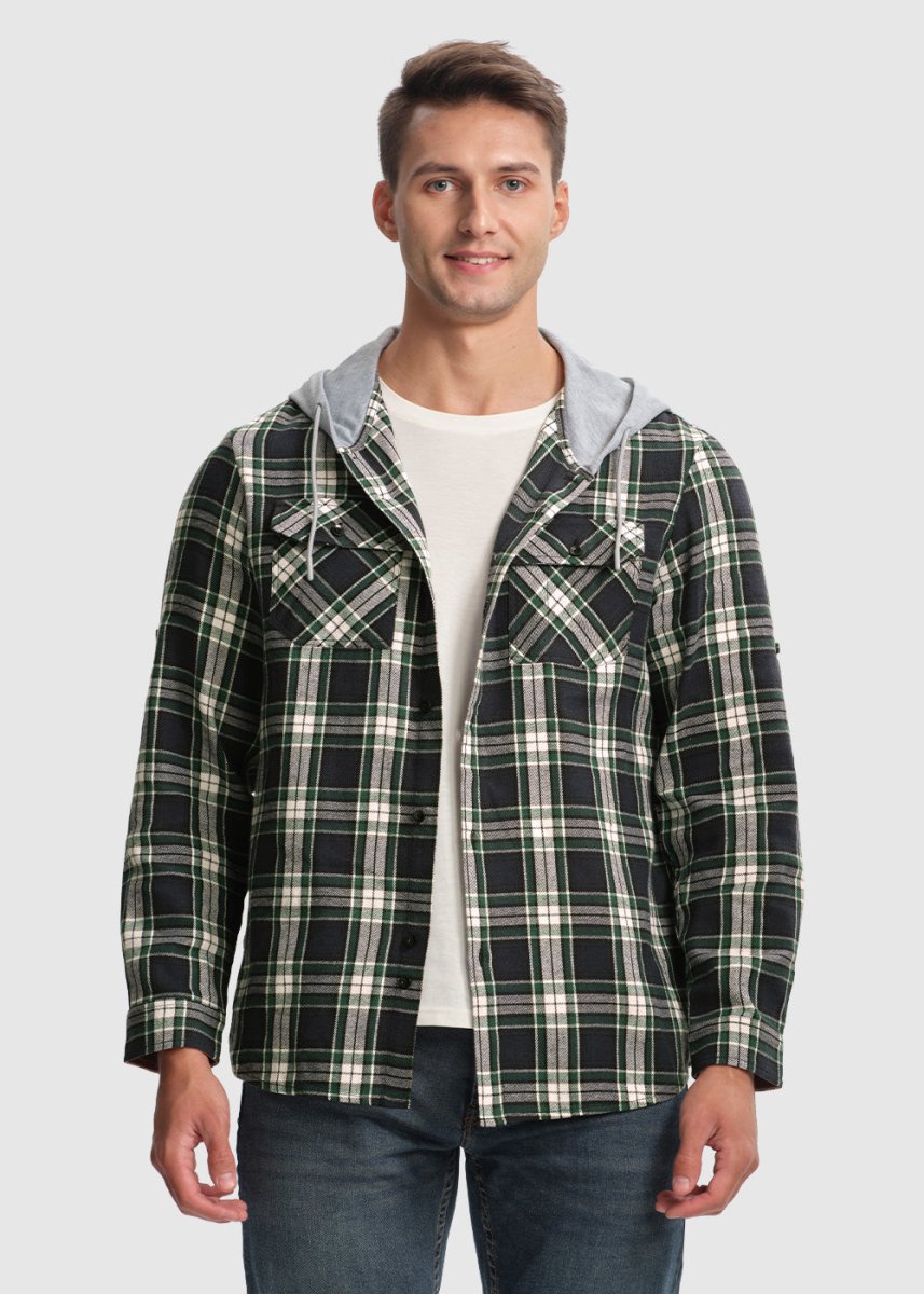 Men's Casual Buffalo Plaid Button Hooded Shirts - TBMPOY