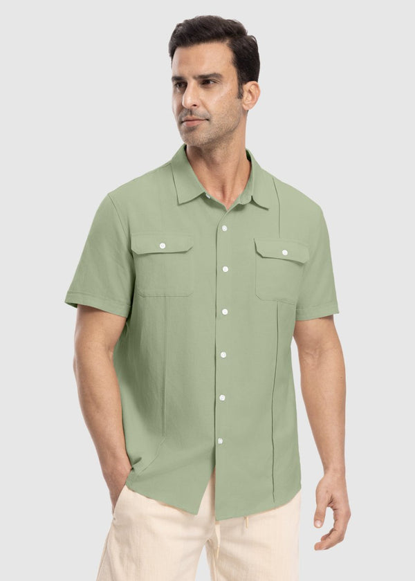 Men's Casual Cotton Linen Short-Sleeved Shirts - TBMPOY