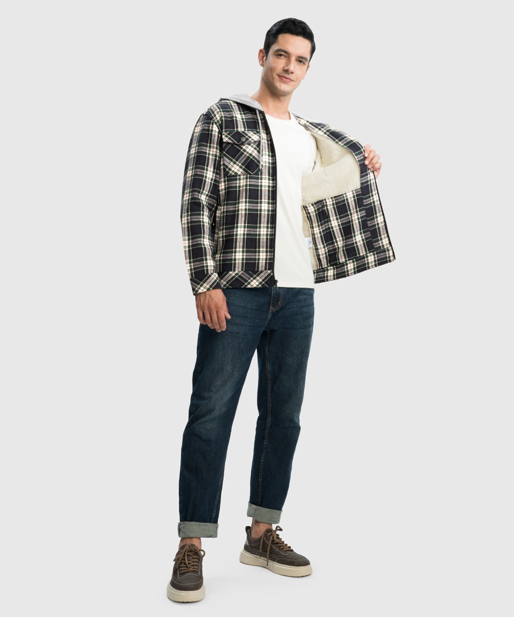 Men's Fleece Buffalo Plaid Button - Down Hooded Shirt - TBMPOY