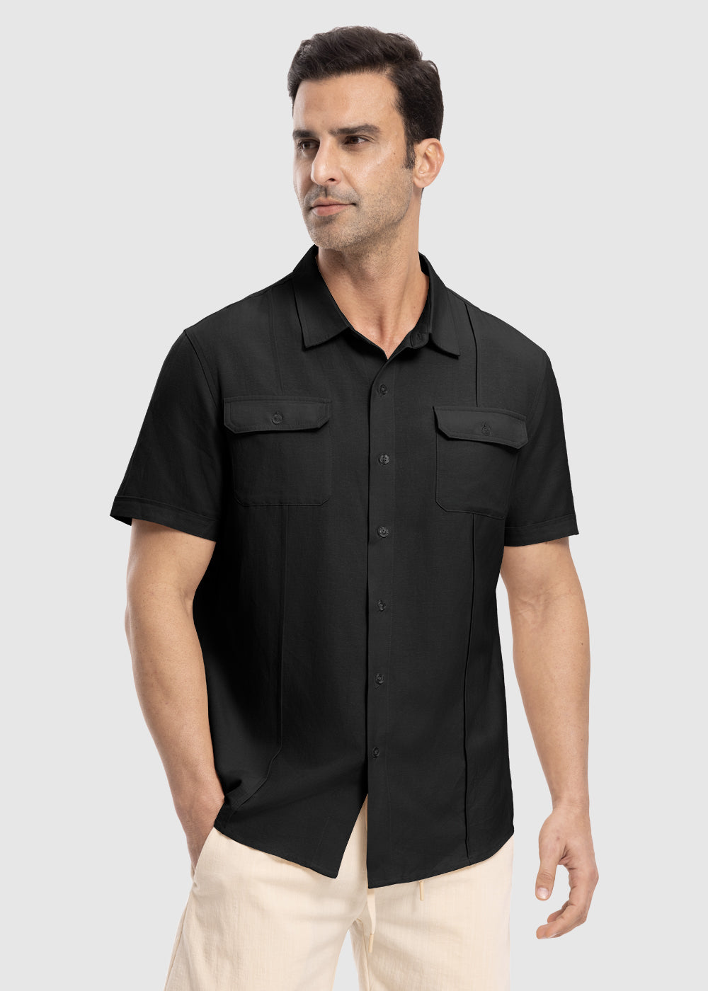 Men's Casual Cotton Linen Short-Sleeved Shirts - TBMPOY