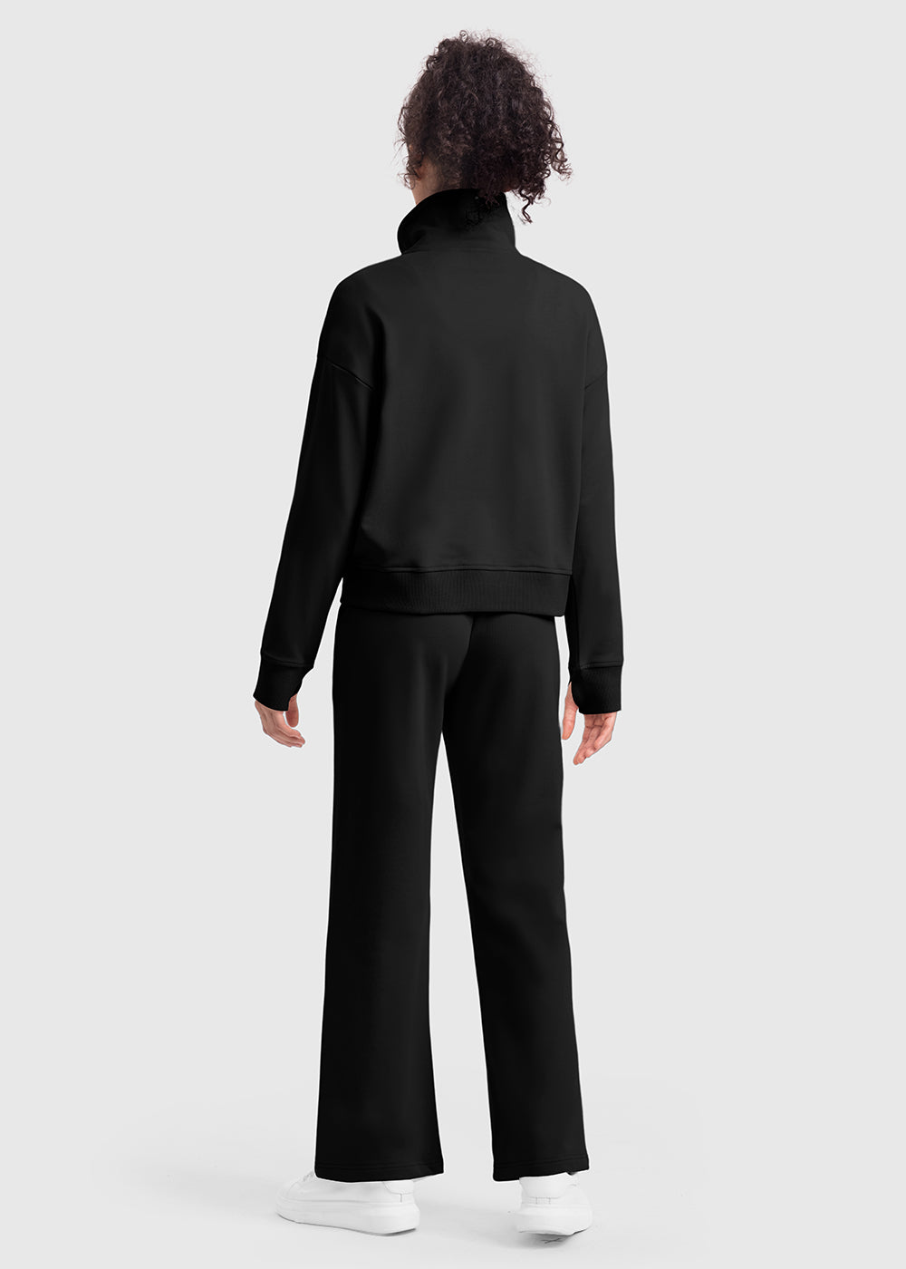 Women's 1/2 Zip Stand collar Pullover And Wide Leg Pants - TBMPOY