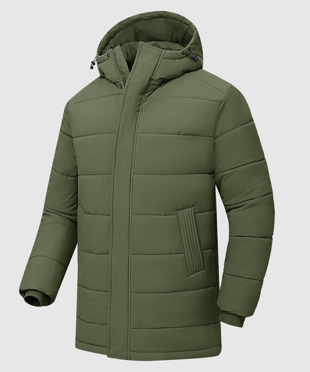Men's Mid - length Hooded Puffer Jacket - TBMPOY