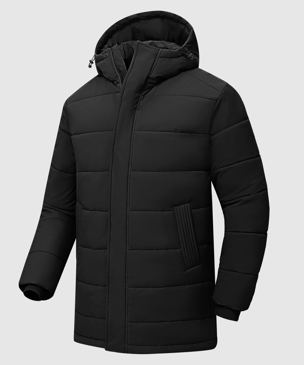 Men's Mid - length Hooded Puffer Jacket - TBMPOY