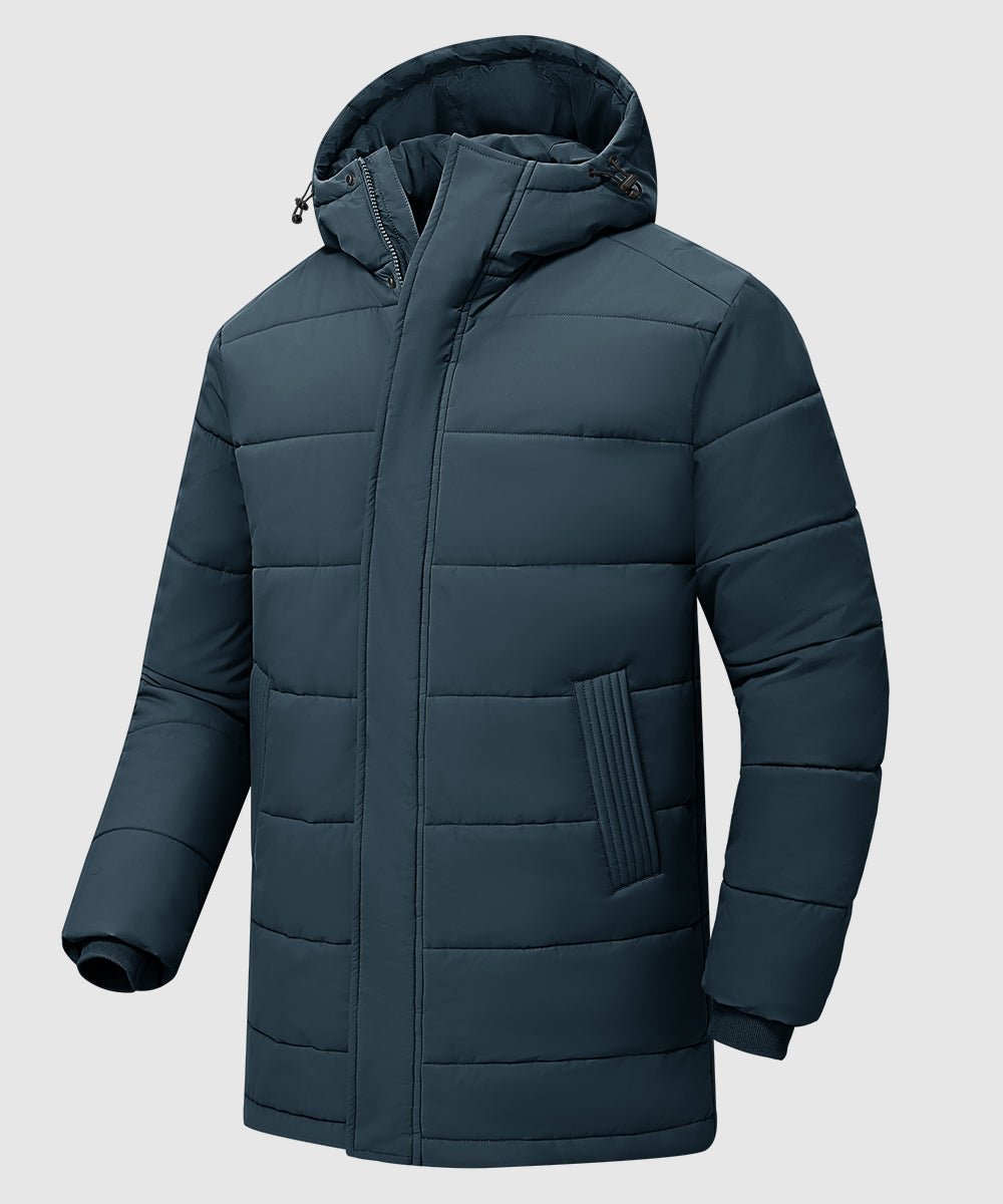 Men's Mid - length Hooded Puffer Jacket - TBMPOY