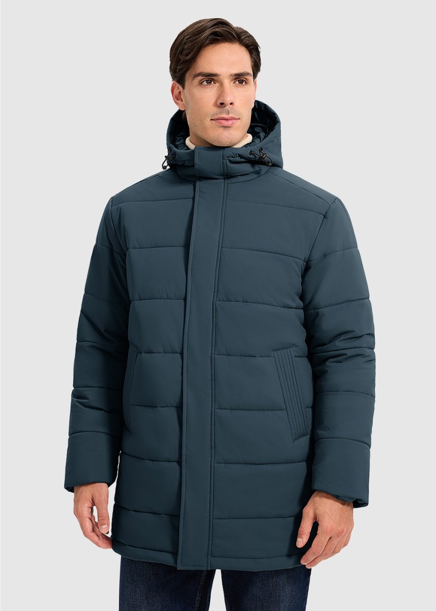 Men's Mid - length Hooded Puffer Jacket - TBMPOY