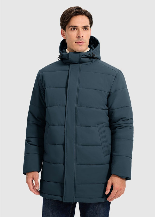Men's Mid - length Hooded Puffer Jacket - TBMPOY