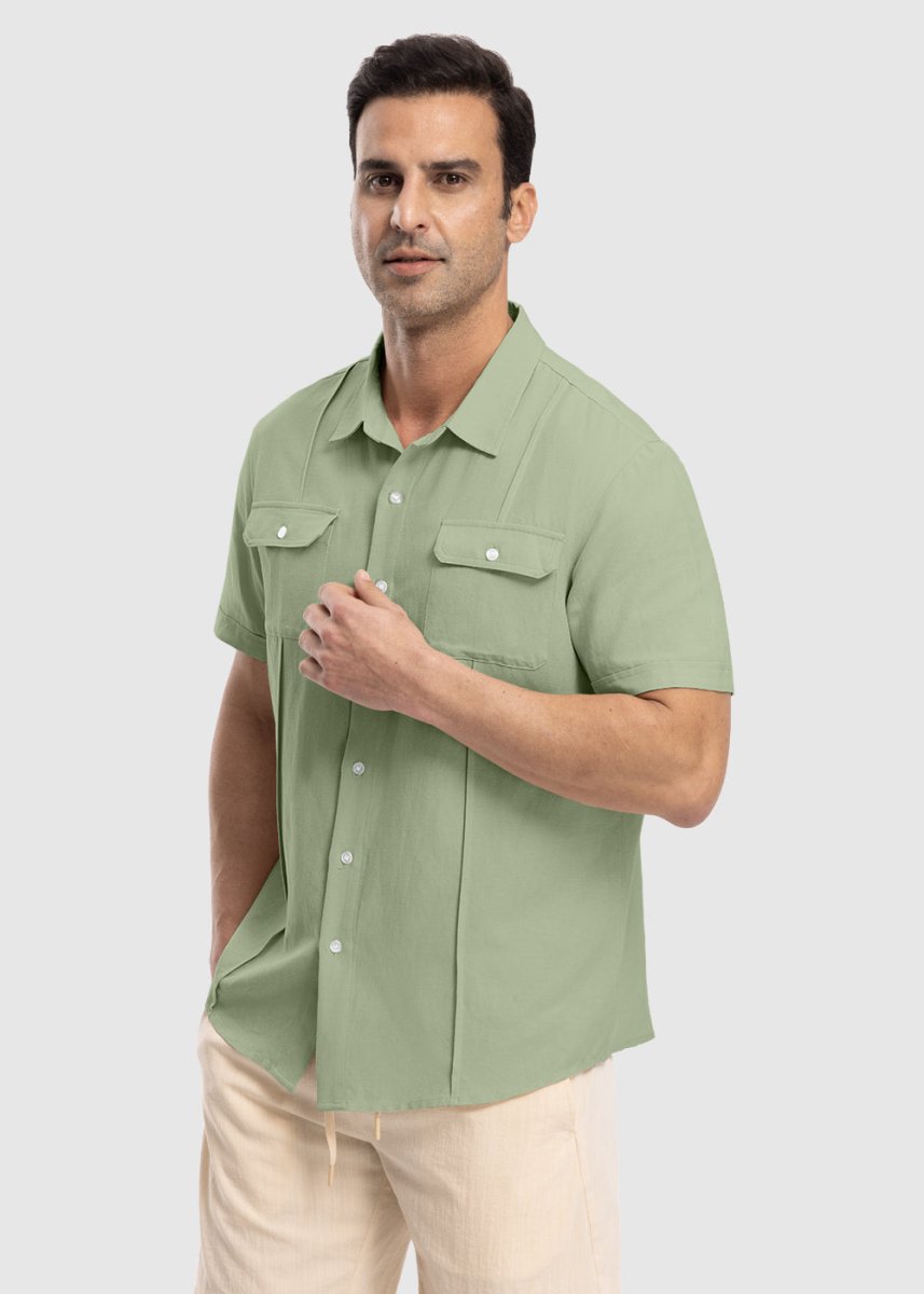 Men's Casual Cotton Linen Short-Sleeved Shirts - TBMPOY