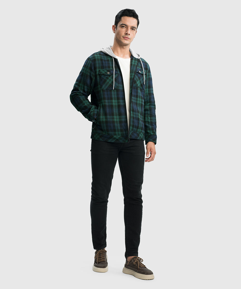 Men's Fleece Buffalo Plaid Button - Down Hooded Shirt - TBMPOY