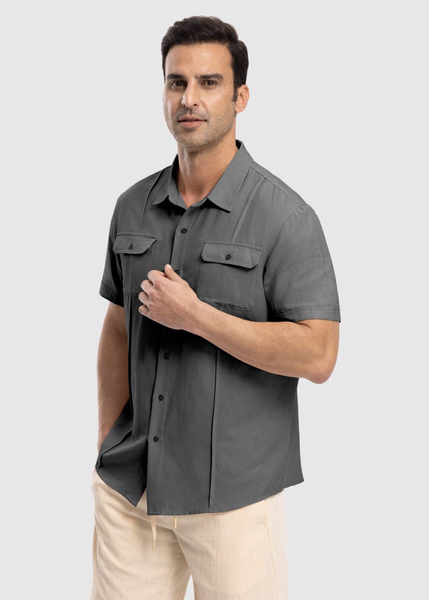 Men's Casual Cotton Linen Short-Sleeved Shirts - TBMPOY