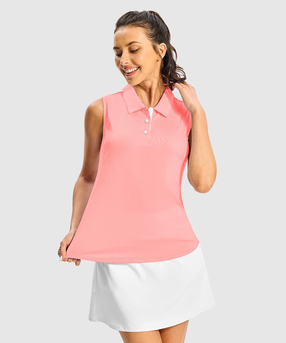 Women's Button Placket Sleeveless Polo Shirt - TBMPOY