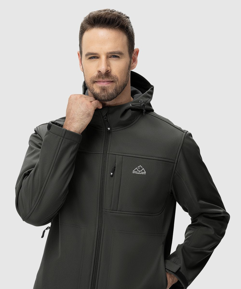 Men's Water - Resistant Softshell Fleece Lined Hooded Jacket - TBMPOY