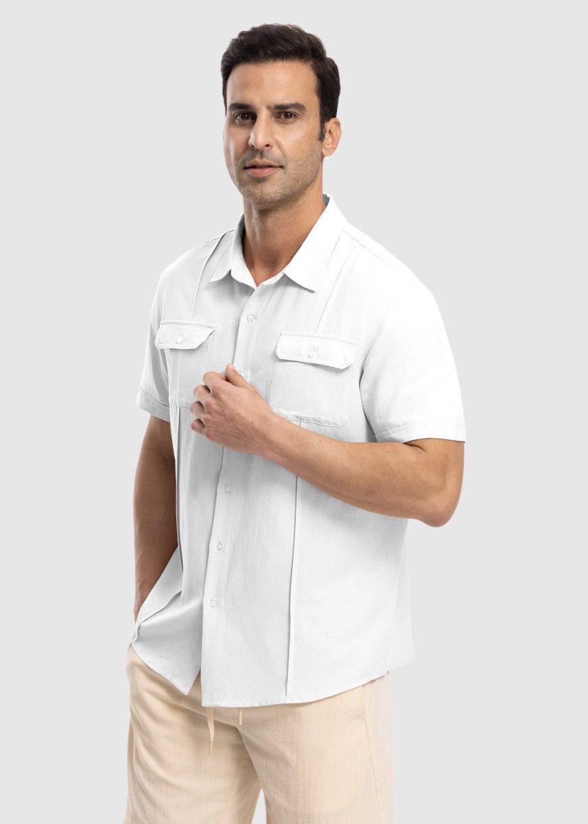 Men's Casual Cotton Linen Short-Sleeved Shirts - TBMPOY