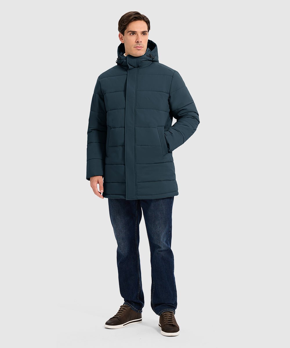 Men's Mid - length Hooded Puffer Jacket - TBMPOY