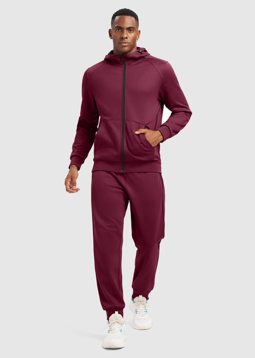 Men's Jogging Workout Gym Warm Up Suits With Hood - TBMPOY