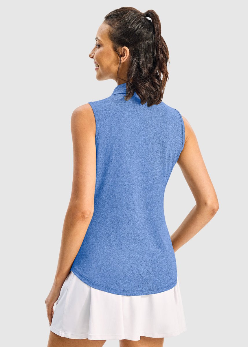 Women's Button Placket Sleeveless Polo Shirt - TBMPOY