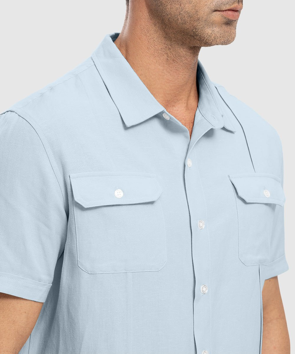 Men's Casual Cotton Linen Short-Sleeved Shirts - TBMPOY