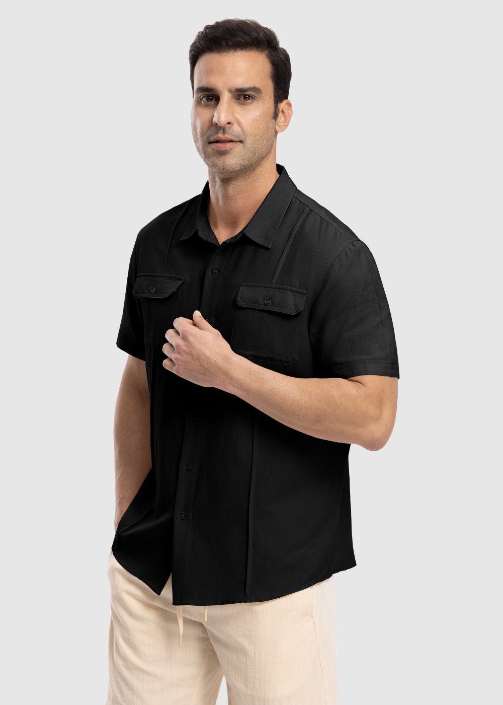 Men's Casual Cotton Linen Short-Sleeved Shirts - TBMPOY