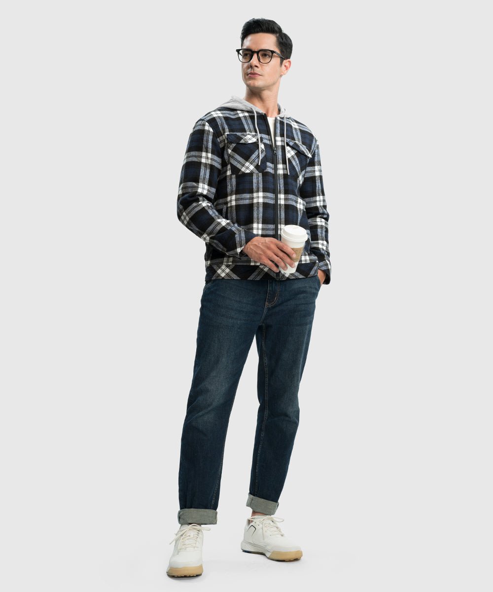 Men's Fleece Buffalo Plaid Button - Down Hooded Shirt - TBMPOY