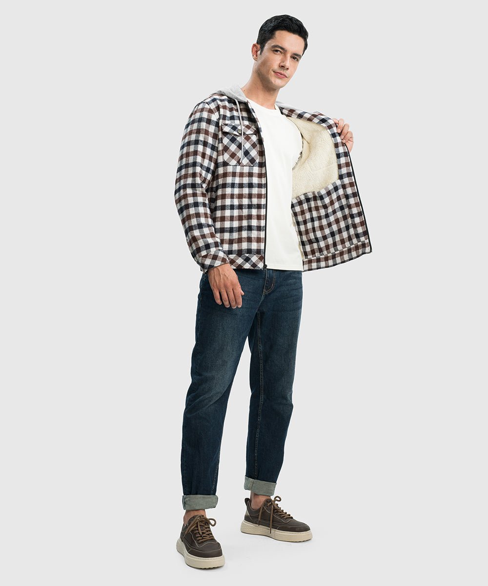 Men's Fleece Buffalo Plaid Button - Down Hooded Shirt - TBMPOY