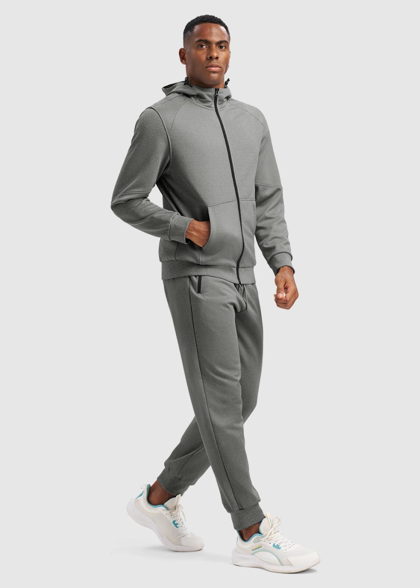 Men's Jogging Workout Gym Warm Up Suits With Hood - TBMPOY