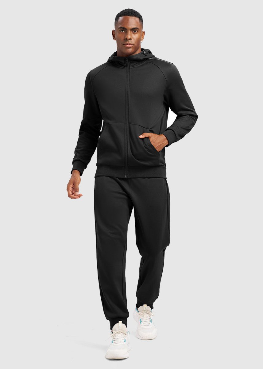 Men's Jogging Workout Gym Warm Up Suits With Hood - TBMPOY