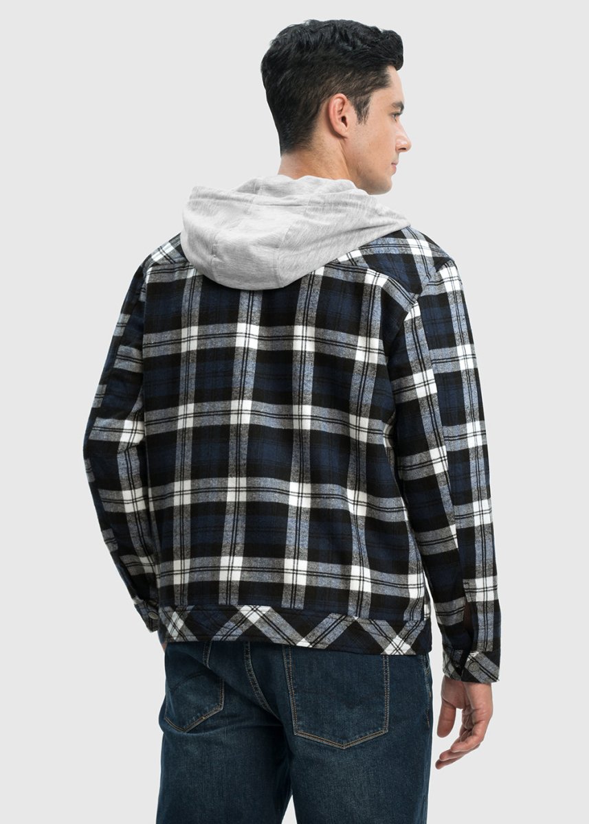 Men's Fleece Buffalo Plaid Button - Down Hooded Shirt - TBMPOY