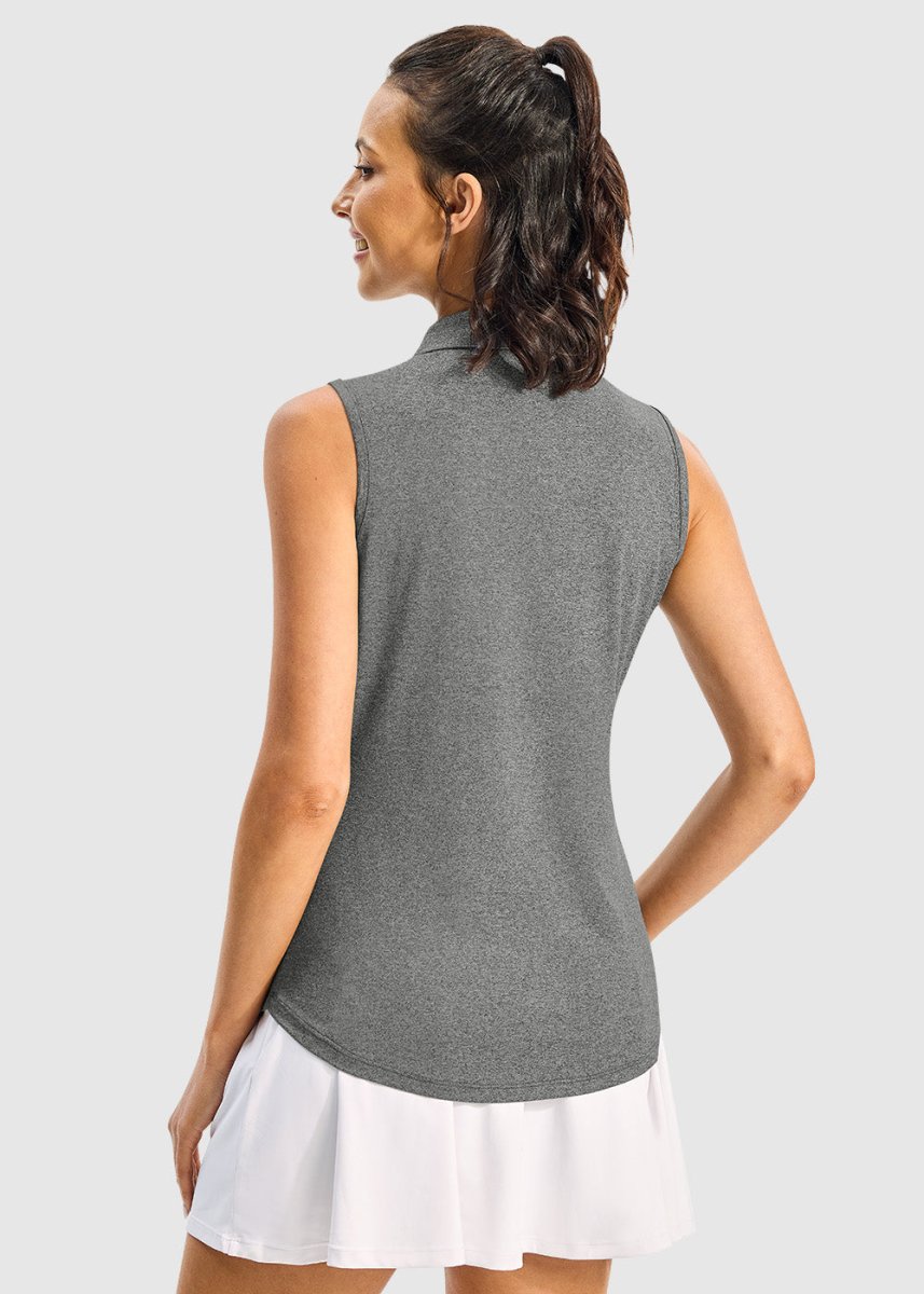 Women's Button Placket Sleeveless Polo Shirt - TBMPOY